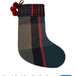 Magnolia Red & Green Plaid Pom Poms Christmas Holiday Gift Present Stocking
